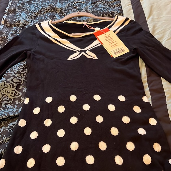 THREE WISHES DRESS , women’s Black and White Polka Dot Dress, size XS - Picture 3 of 8